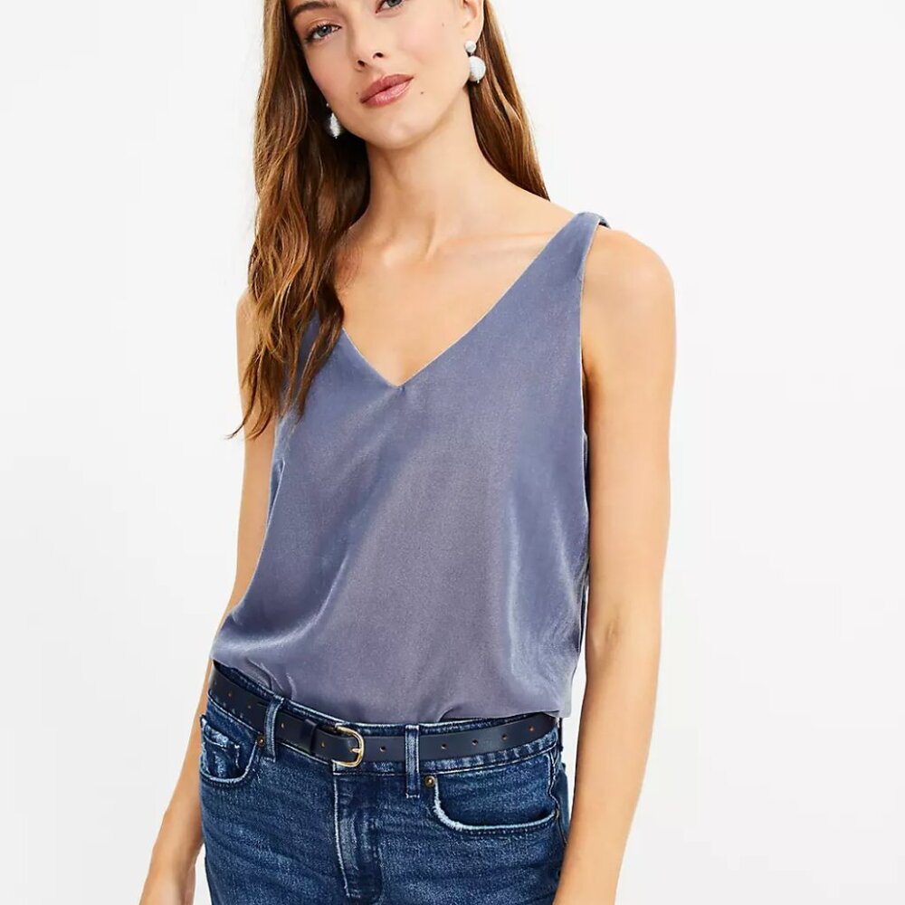 LOFT Light Blue Velvet Sleeveless V-Neck Top